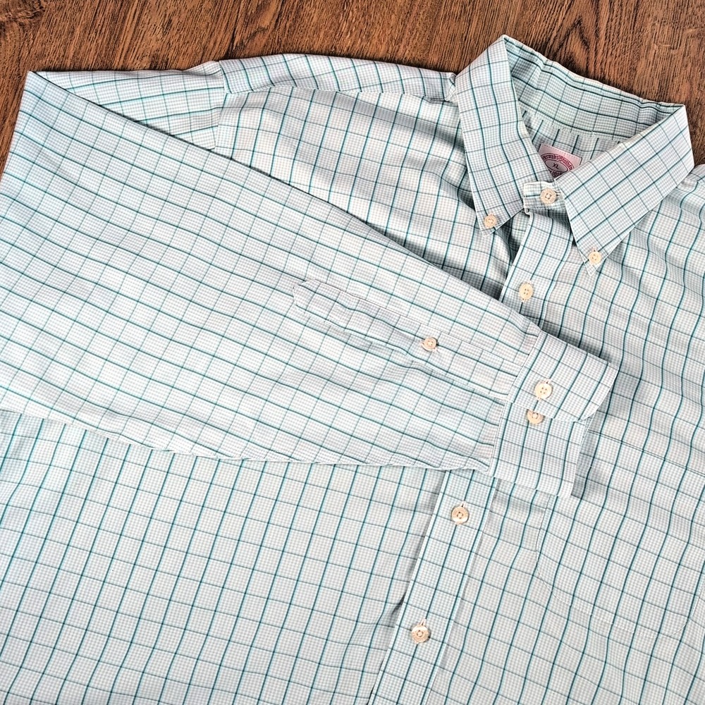 Brooks Brothers Dress Shirt Men's XL Green Plaid Cotton Button Up Long‎ Sleeve